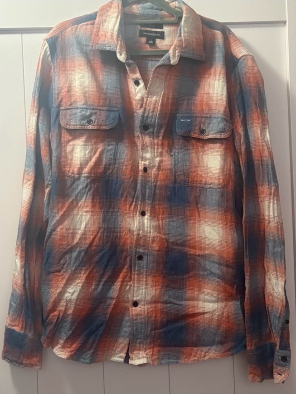 Treasure & Bond Orange and Blue Plaid Button-Down Shirt